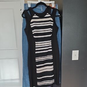 Connected Apparel Black and White Striped Mini Dress